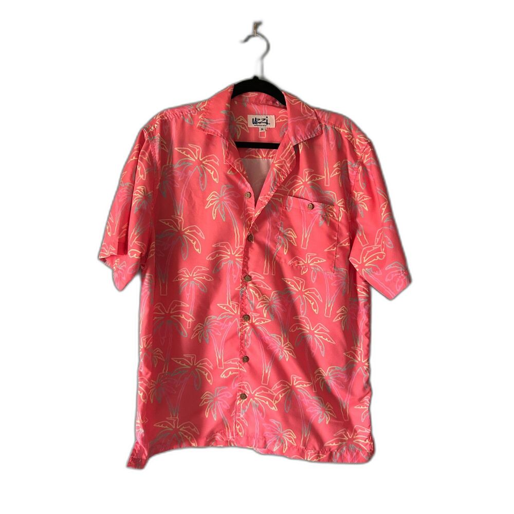 Uzzi men's Amphibious Gear button down pink palm tree print shirt size medium